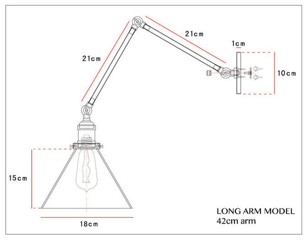 Glass Cone Shade Wall Light. Industrial Retro Styled Bedside Light. - Image 6
