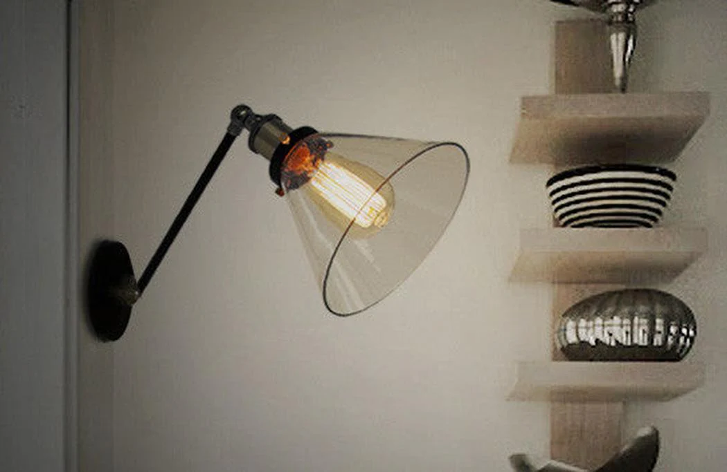 Glass Cone Shade Wall Light. Industrial Retro Styled Bedside Light. - Image 7
