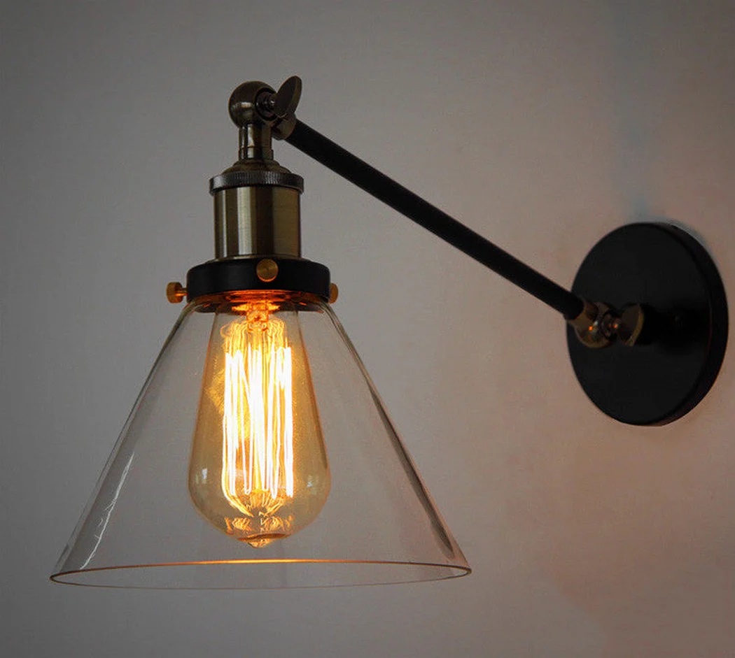 Glass Cone Shade Wall Light. Industrial Retro Styled Bedside Light. - Image 8