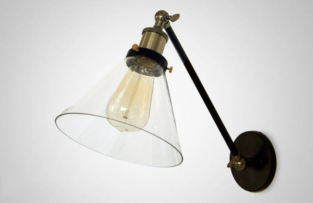 Glass Cone Shade Wall Light. Industrial Retro Styled Bedside Light. - Image 9