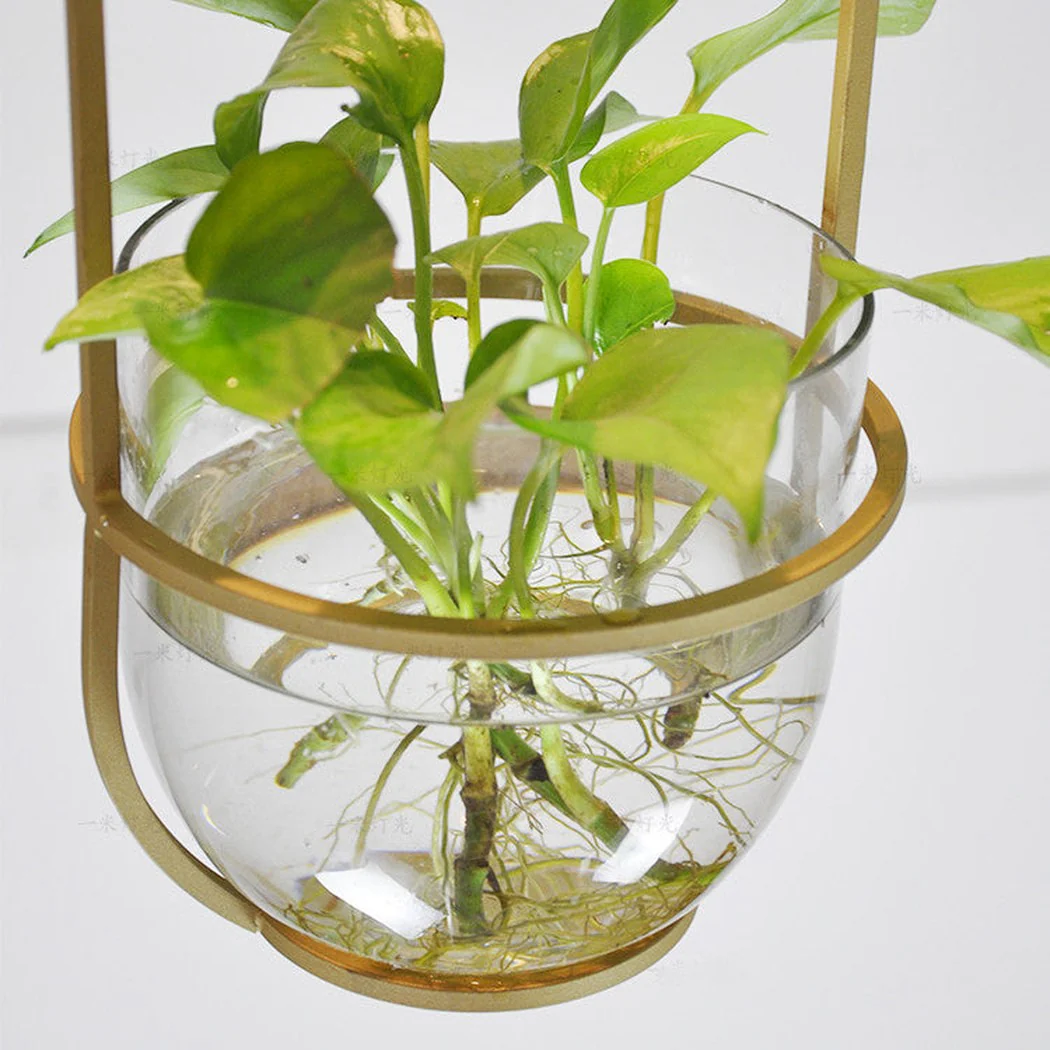 Hanging Plant Vase Brass Pendant Light - Image 4