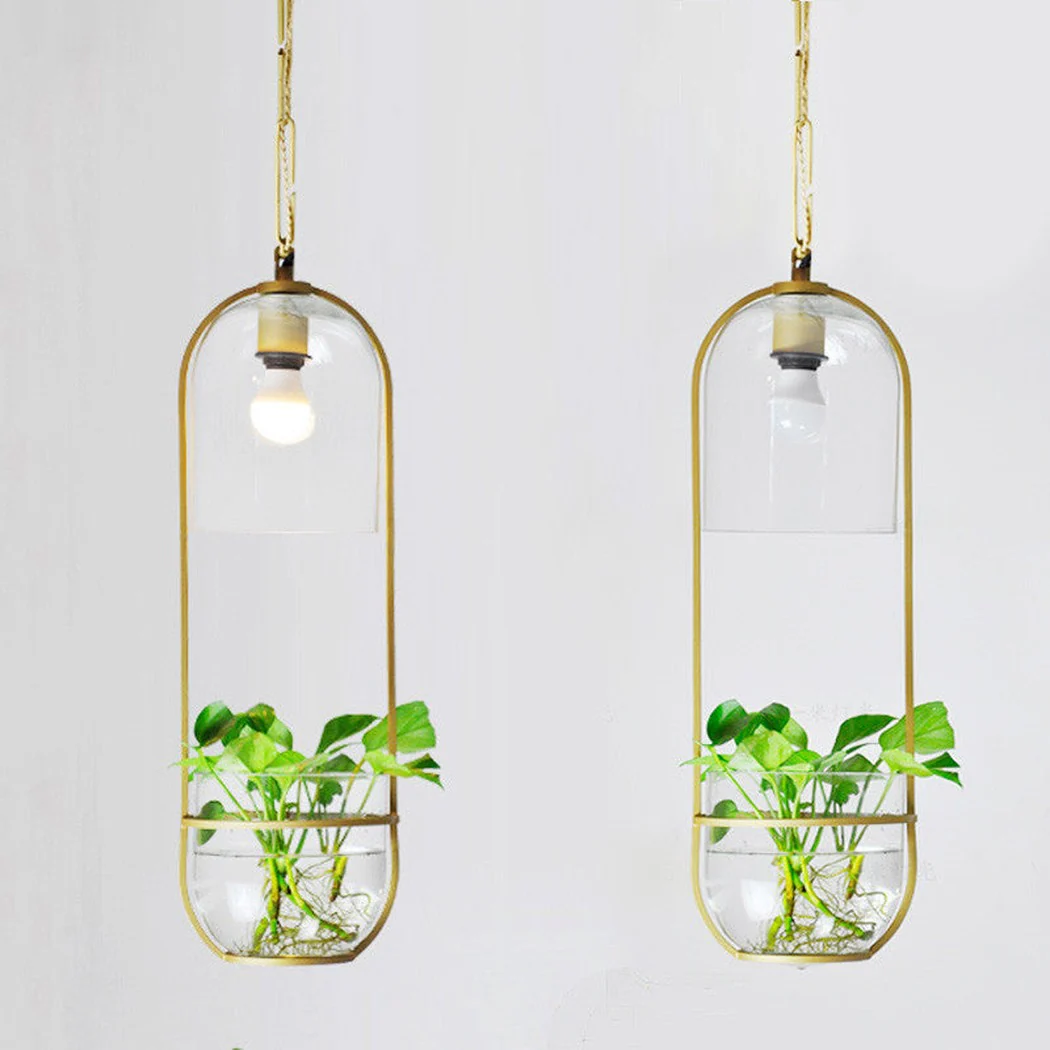 Hanging Plant Vase Brass Pendant Light - Image 6
