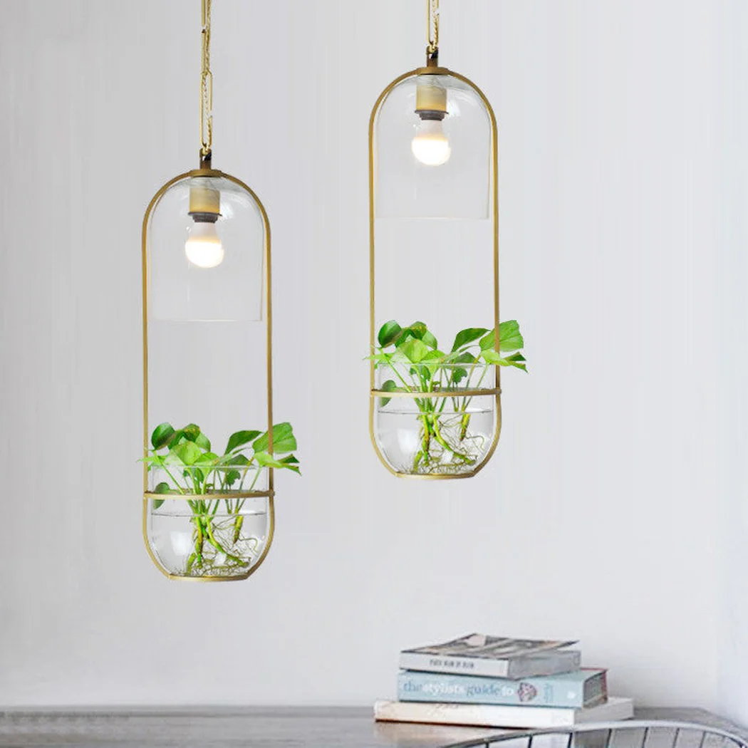 Hanging Plant Vase Brass Pendant Light - Image 7