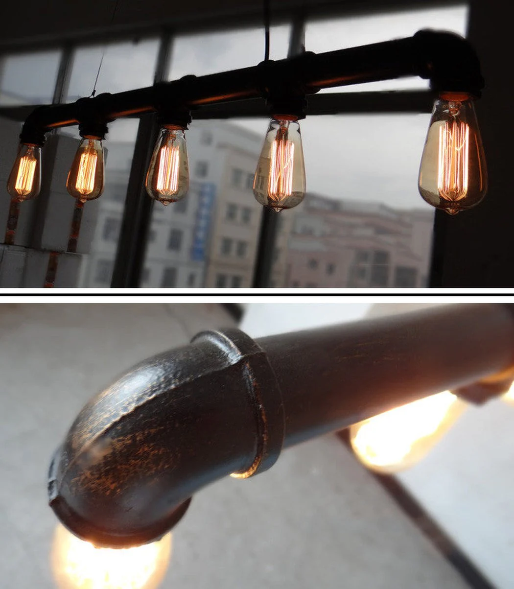 5 Bulb Water Pipe Industrial Kitchen Island Pendant Light - Image 3