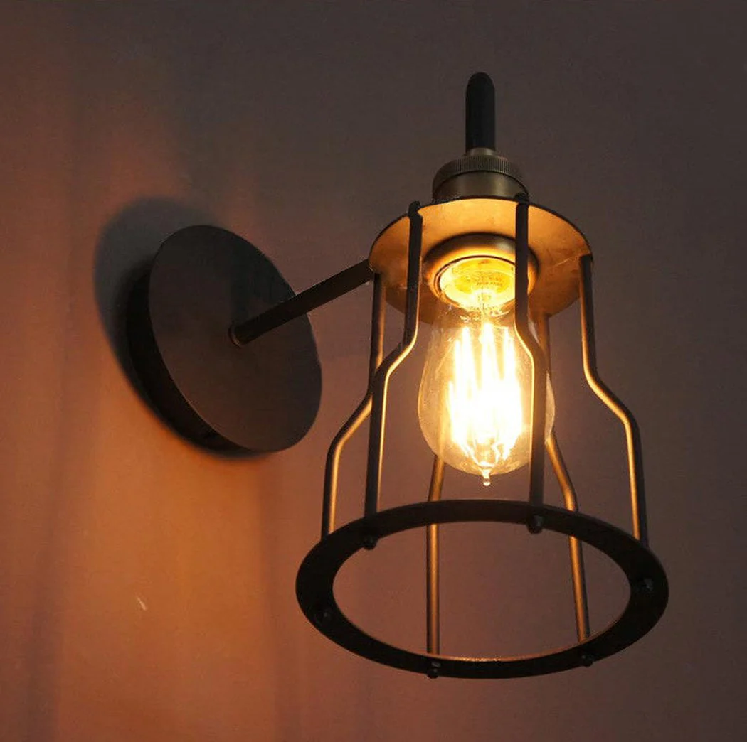 Iron Wire Cage Industrial Brass Fitting Wall Light - Image 2