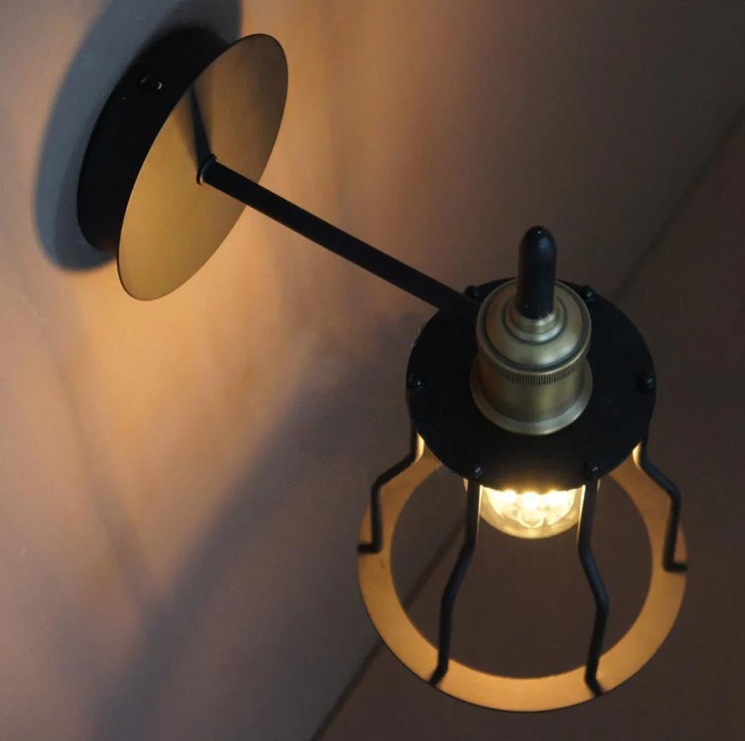 Iron Wire Cage Industrial Brass Fitting Wall Light - Image 3