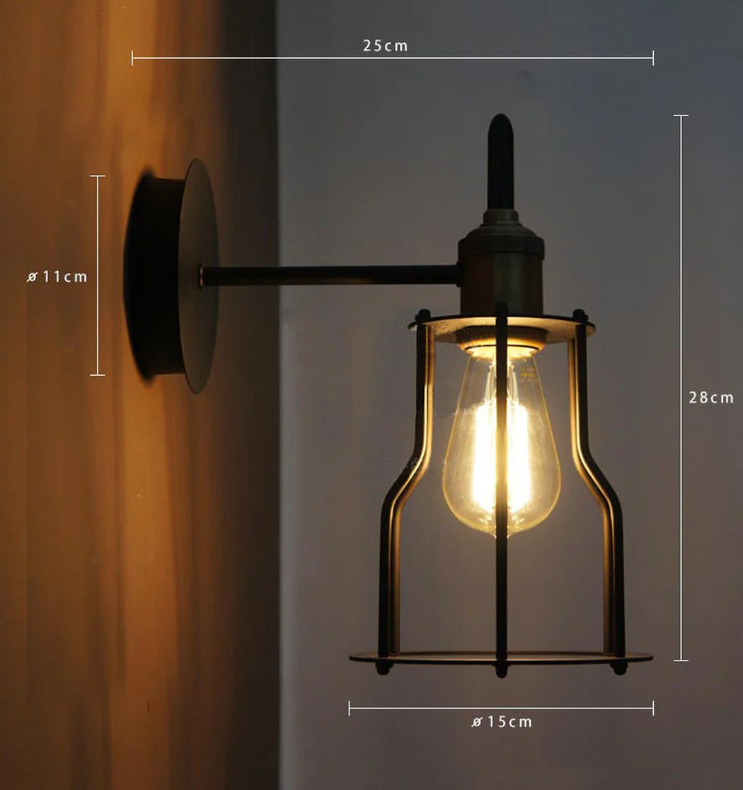 Iron Wire Cage Industrial Brass Fitting Wall Light - Image 4