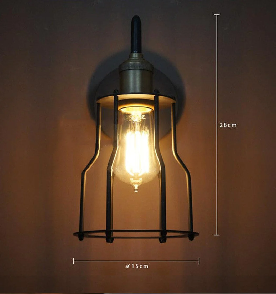 Iron Wire Cage Industrial Brass Fitting Wall Light - Image 5