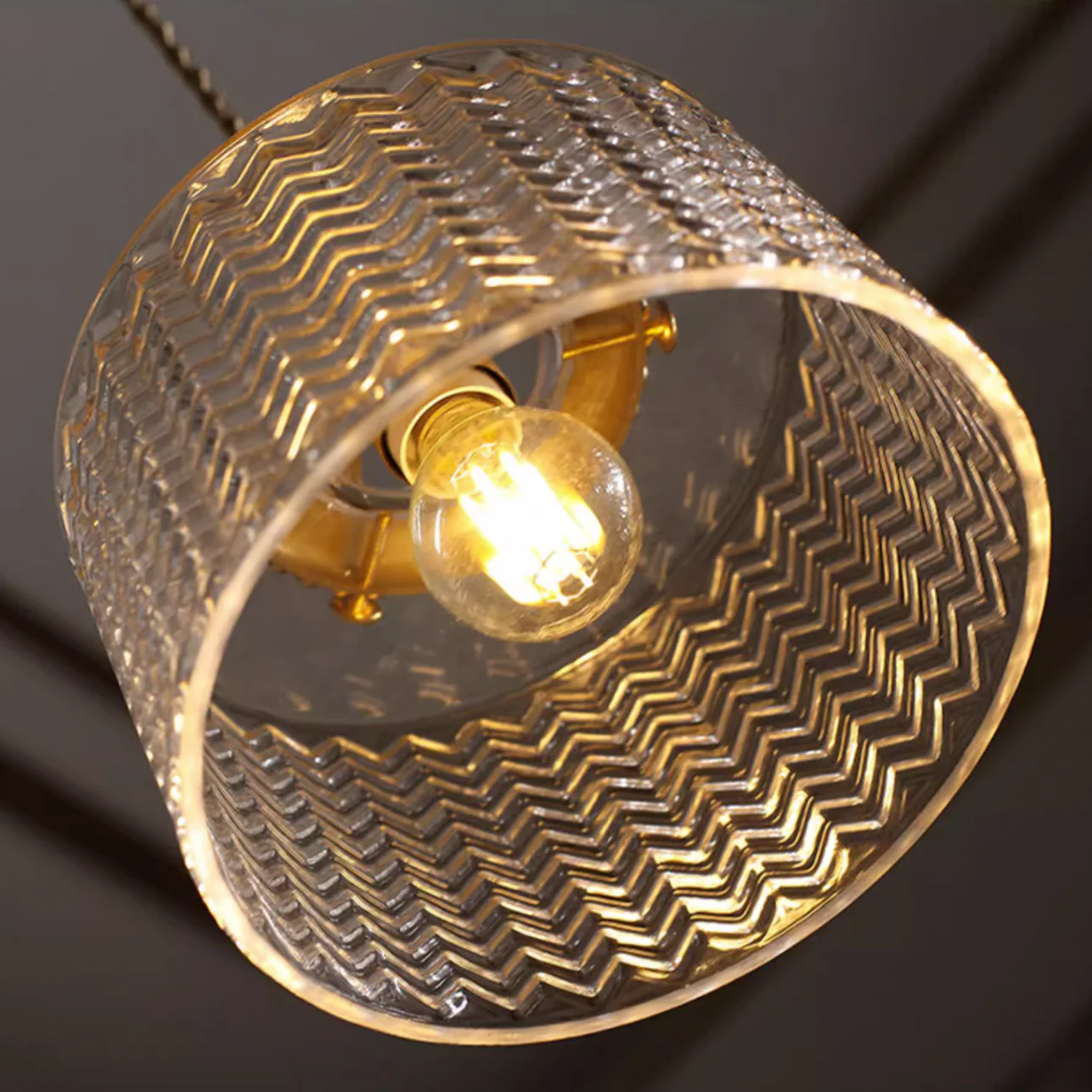 Jaipur Fluted Dome Glass With Brass Fitting Art Deco Pendant Light - Image 10