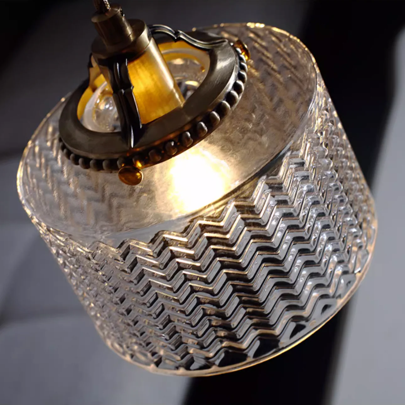 Jaipur Fluted Dome Glass With Brass Fitting Art Deco Pendant Light - Image 12