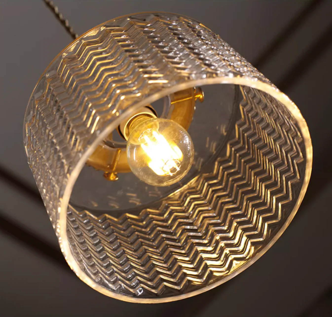 Jaipur Fluted Dome Glass With Brass Fitting Art Deco Pendant Light - Image 14