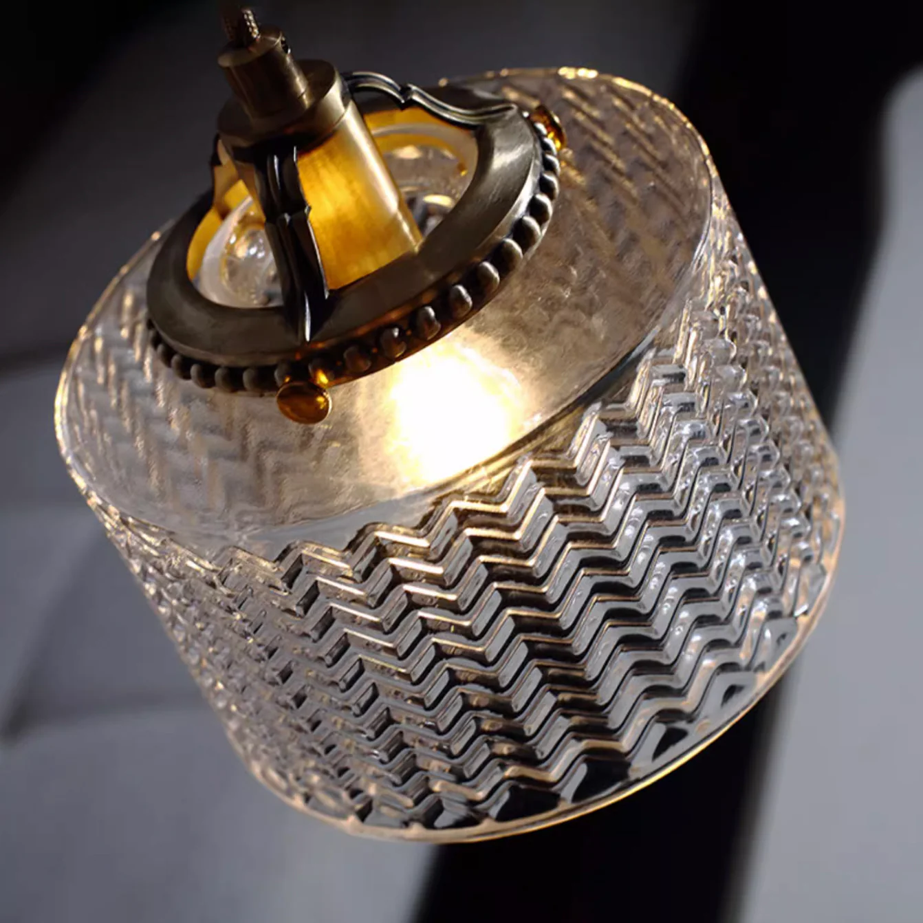 Jaipur Fluted Dome Glass With Brass Fitting Art Deco Pendant Light - Image 2