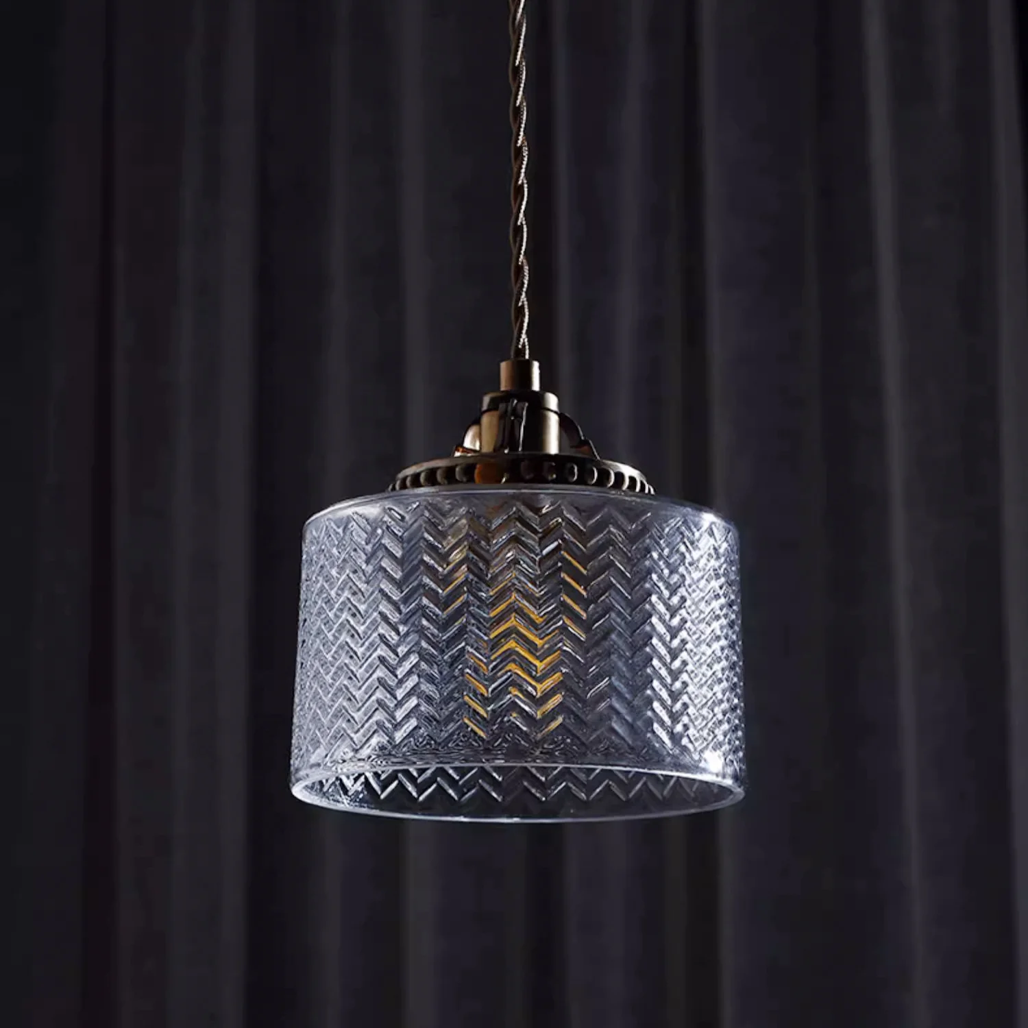 Jaipur Fluted Dome Glass With Brass Fitting Art Deco Pendant Light - Image 3