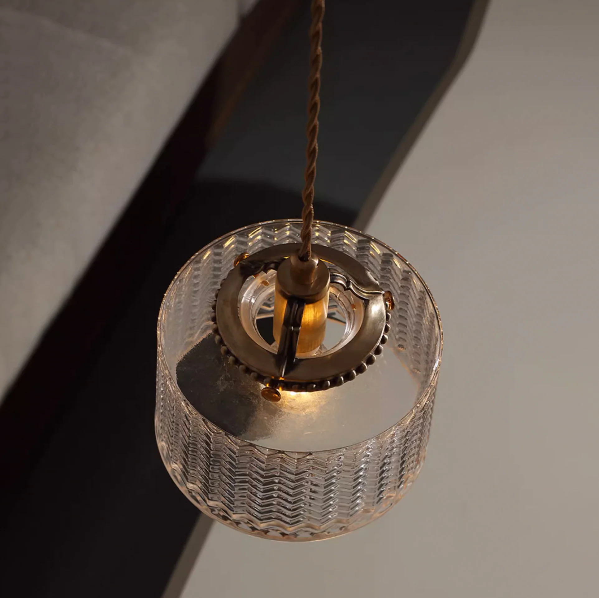 Jaipur Fluted Dome Glass With Brass Fitting Art Deco Pendant Light - Image 5
