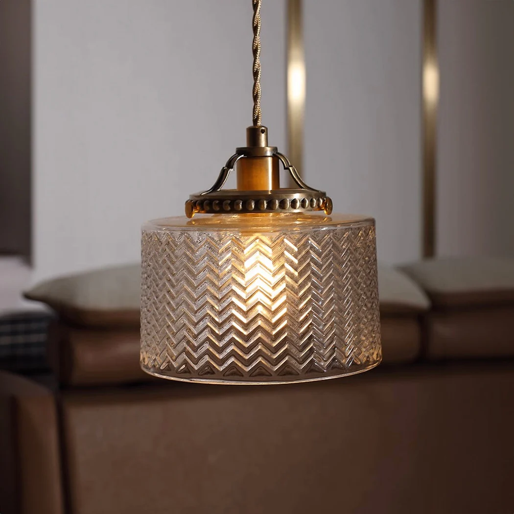 Jaipur Fluted Dome Glass With Brass Fitting Art Deco Pendant Light - Image 9
