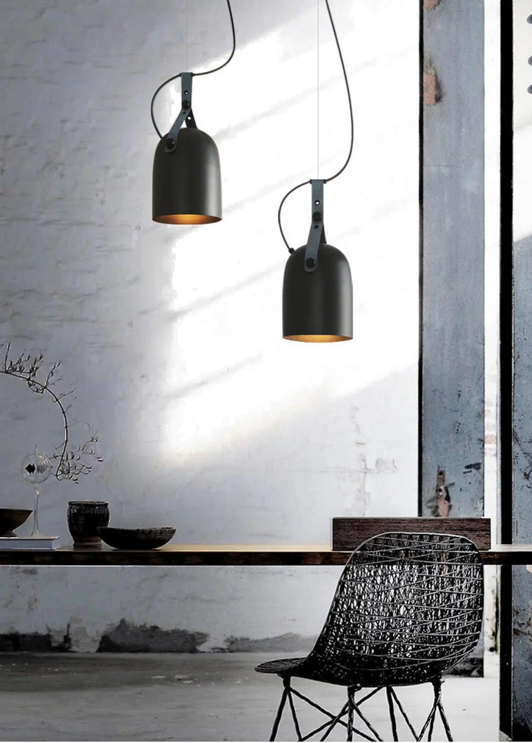 Kemi loft minimalist monochrome pendant light with strap handle - Image 10