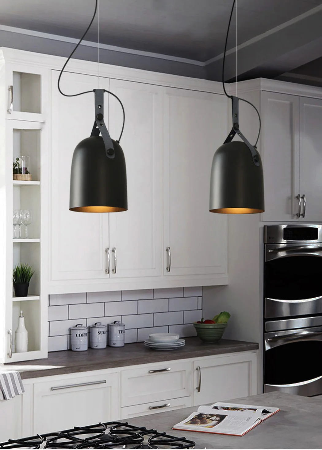 Kemi loft minimalist monochrome pendant light with strap handle - Image 11