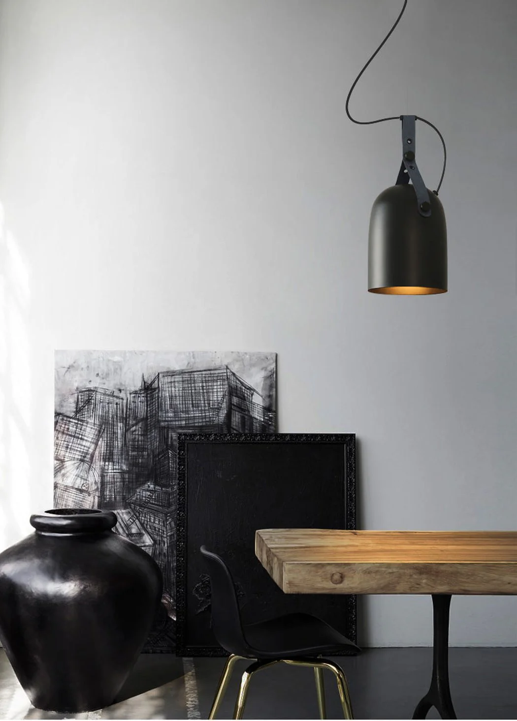 Kemi loft minimalist monochrome pendant light with strap handle - Image 14