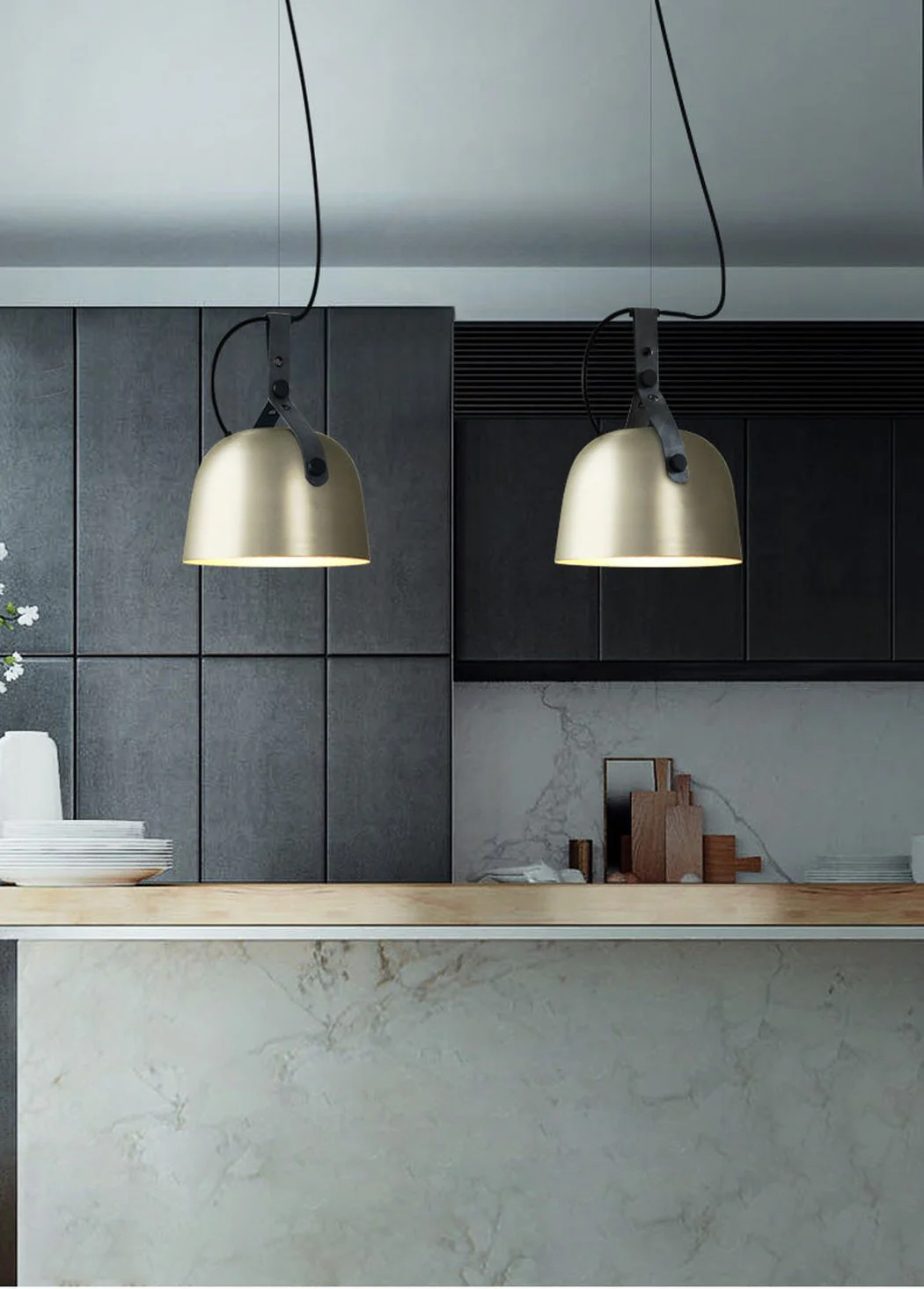 Kemi loft minimalist monochrome pendant light with strap handle - Image 9