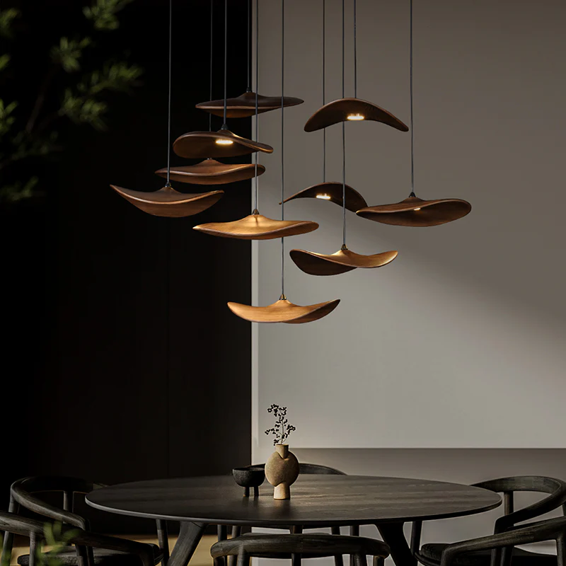 Kintsu Wood Wabi Sabi Japandi Pendant Light Chandelier - Image 12