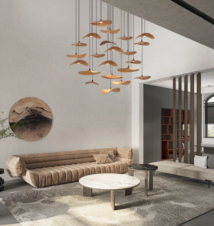 Kintsu Wood Wabi Sabi Japandi Pendant Light Chandelier - Image 13