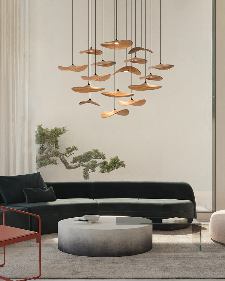 Kintsu Wood Wabi Sabi Japandi Pendant Light Chandelier - Image 26