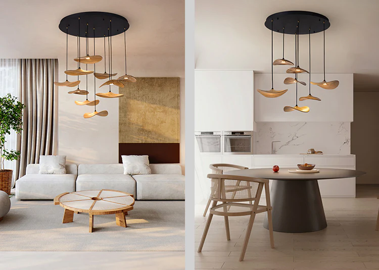 Kintsu Wood Wabi Sabi Japandi Pendant Light Chandelier - Image 9