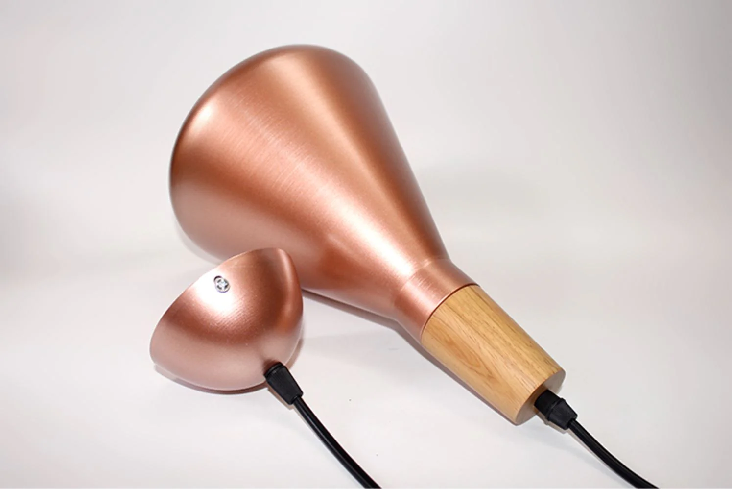 Kopar Minimalist Copper Brass Coloured Shade And Wooden Pendant Light - Image 5