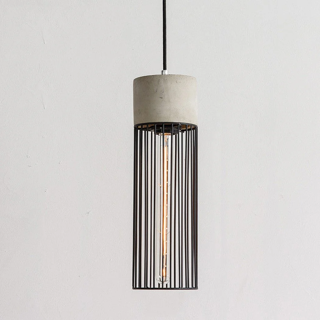 Long Pencil Concrete Cage Minimalist Pendant Light