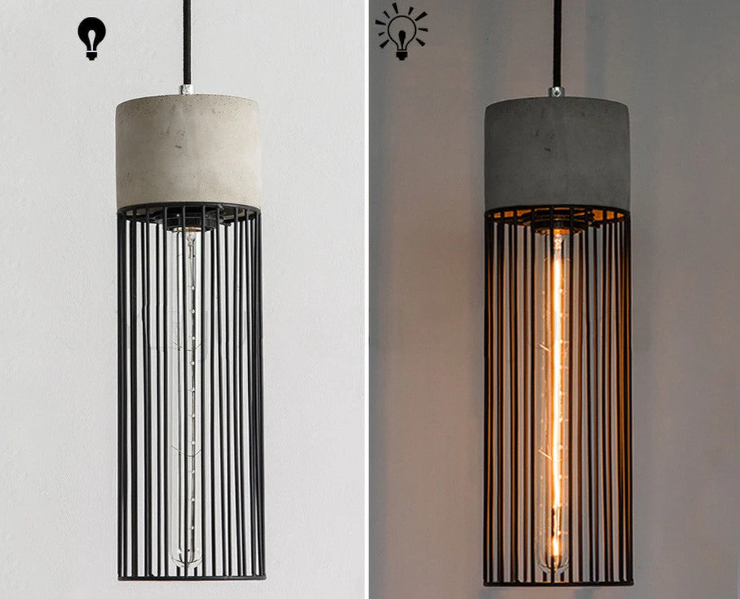 Long Pencil Concrete Cage Minimalist Pendant Light - Image 3