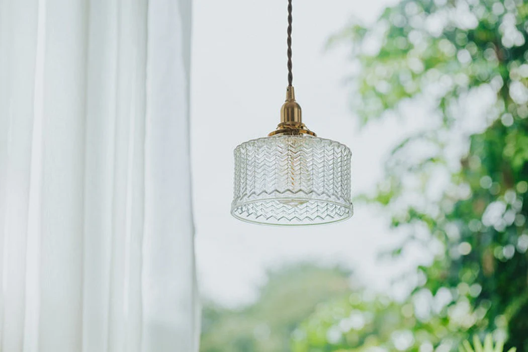 Matilda Glass Mid Century Vintage look Brass Fitting Pendant Light - Image 11