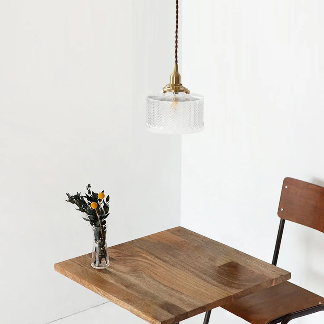 Matilda Glass Mid Century Vintage look Brass Fitting Pendant Light - Image 4