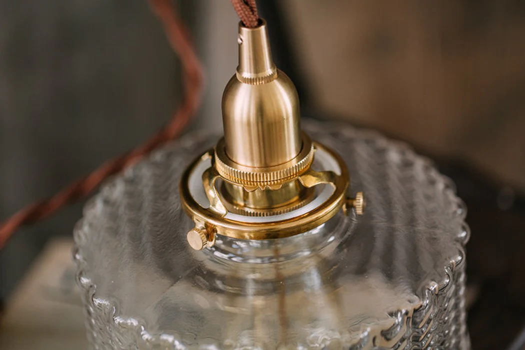 Matilda Glass Mid Century Vintage look Brass Fitting Pendant Light - Image 8