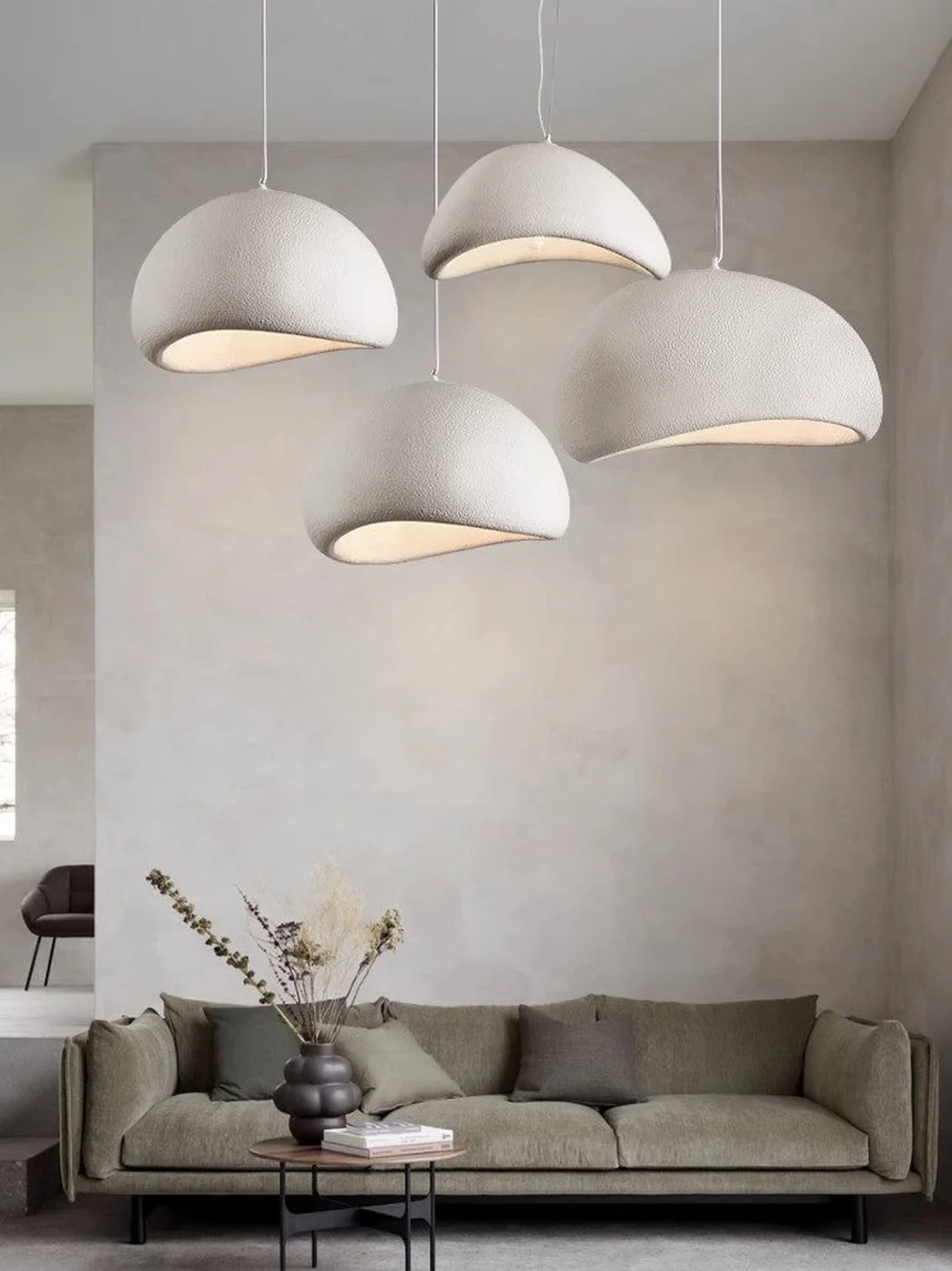 Stucco Textured Pebble Stone Plaster Pendant Light - Image 21