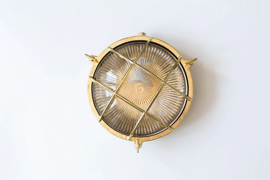 Nautilus Round Brass cage outdoor wall light / ceiling light - Image 6