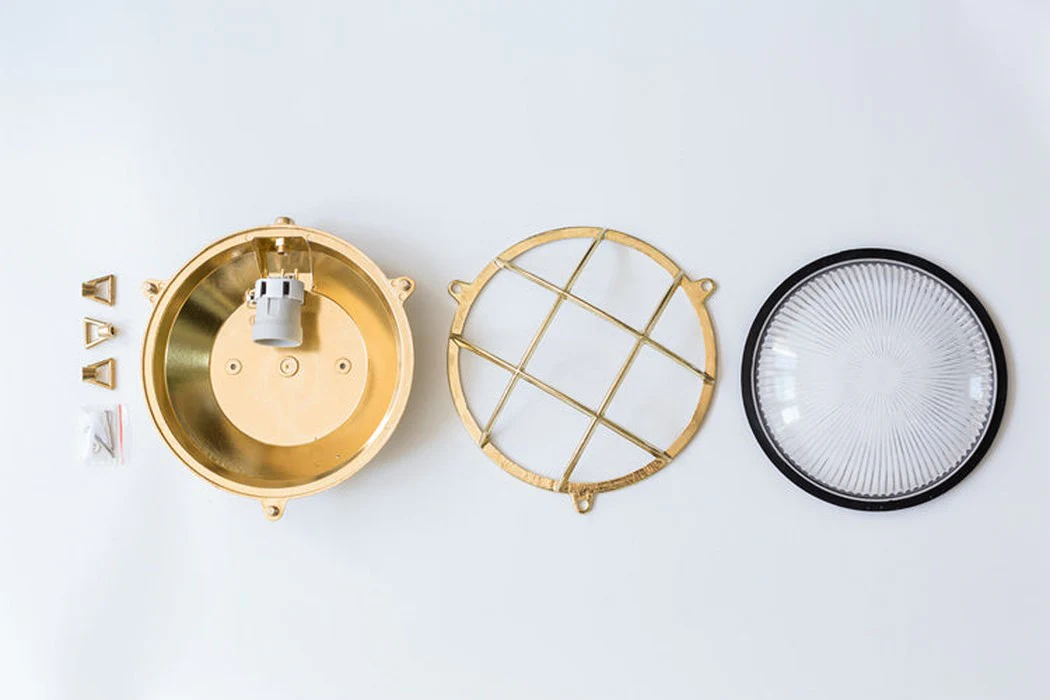 Nautilus Round Brass cage outdoor wall light / ceiling light - Image 7