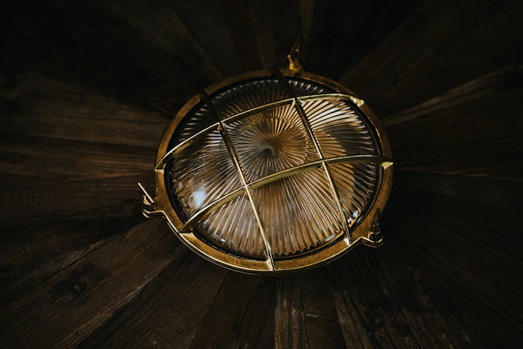 Nautilus Round Brass cage outdoor wall light / ceiling light - Image 8