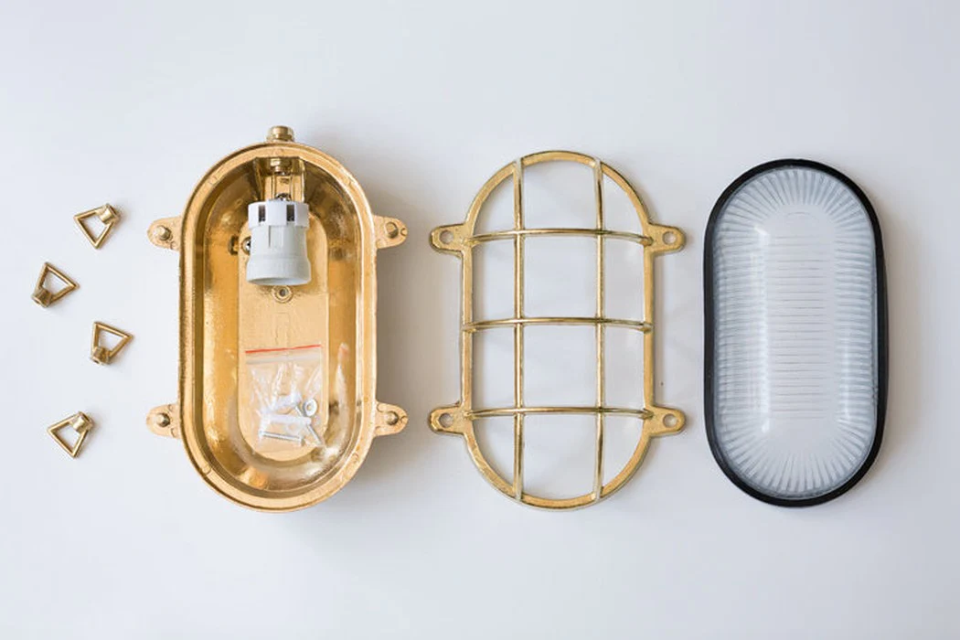 Nautilus Oval brass cage outdoor wall light / ceiling Light - Image 16