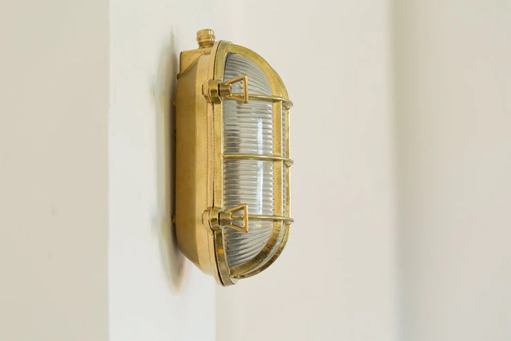 Nautilus Oval brass cage outdoor wall light / ceiling Light - Image 7
