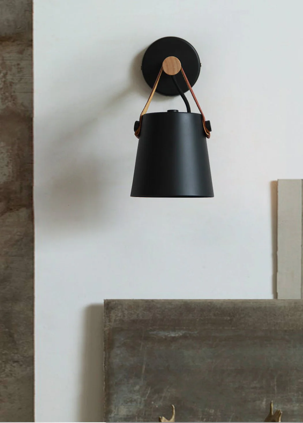 Nora Leather strap wooden scandi wall Light - Image 10