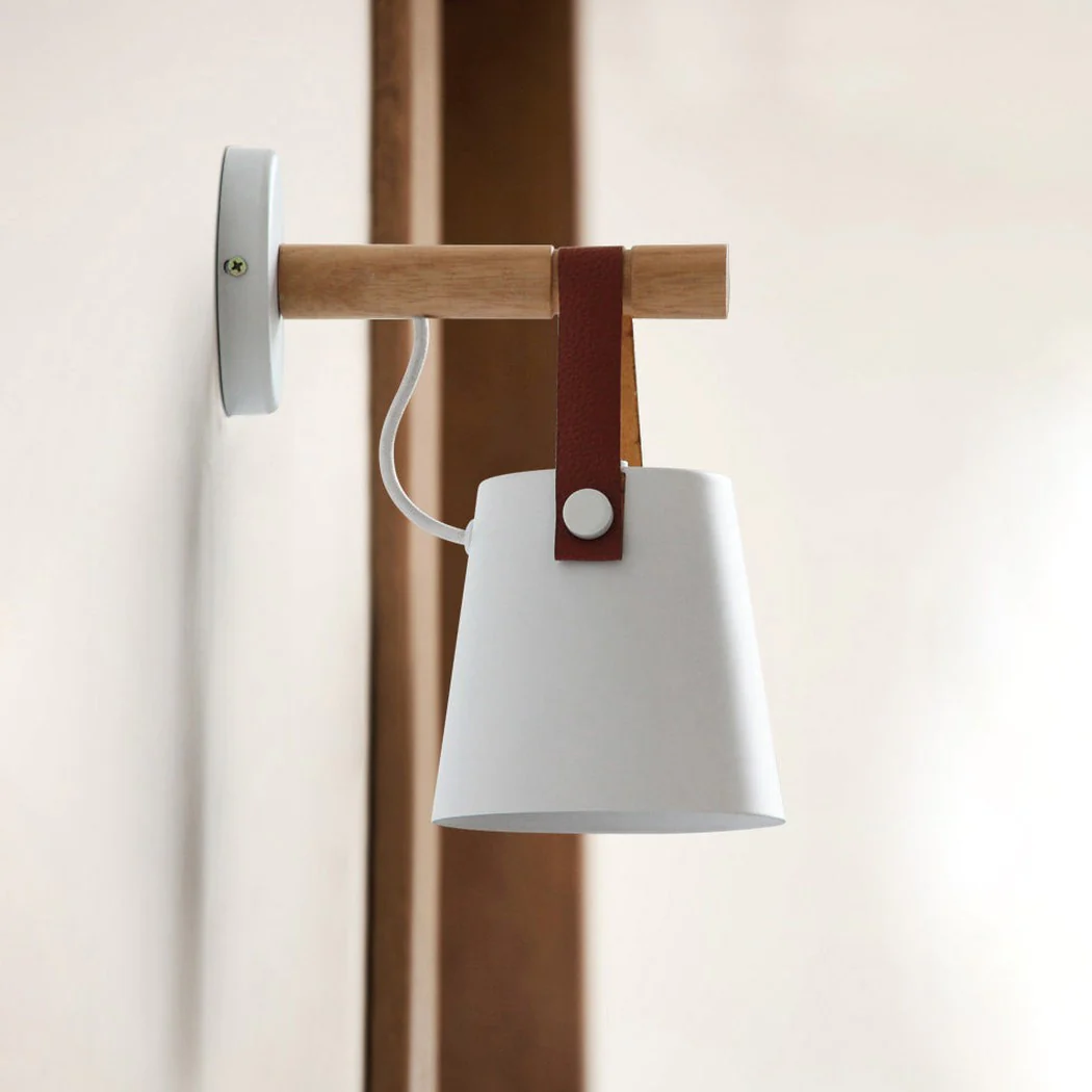 Nora Leather strap wooden scandi wall Light - Image 2