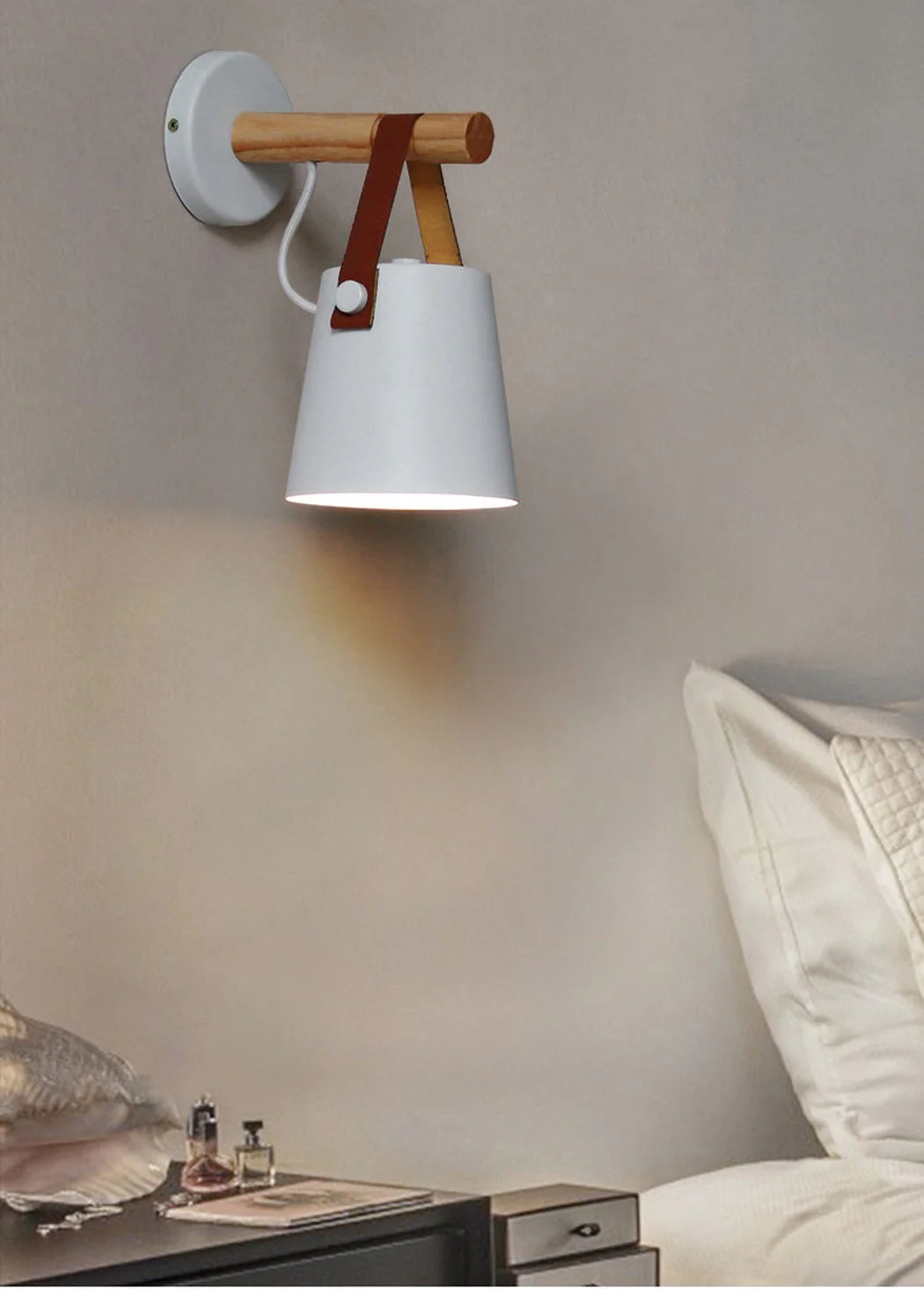 Nora Leather strap wooden scandi wall Light - Image 6