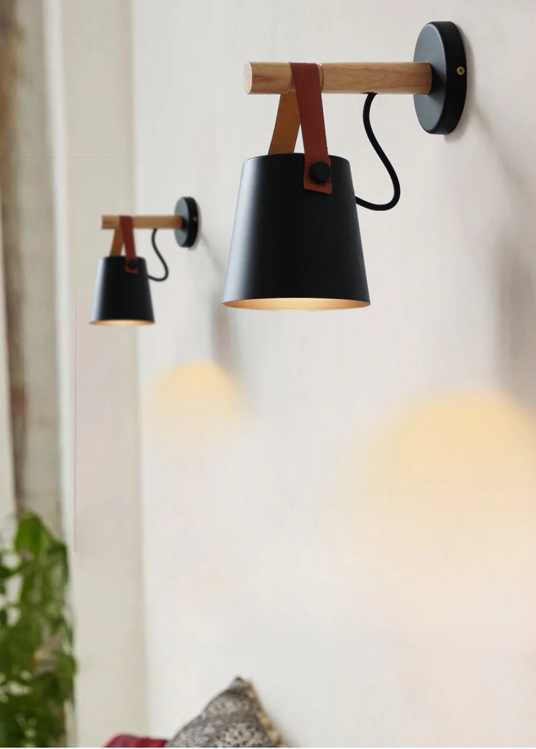 Nora Leather strap wooden scandi wall Light - Image 8
