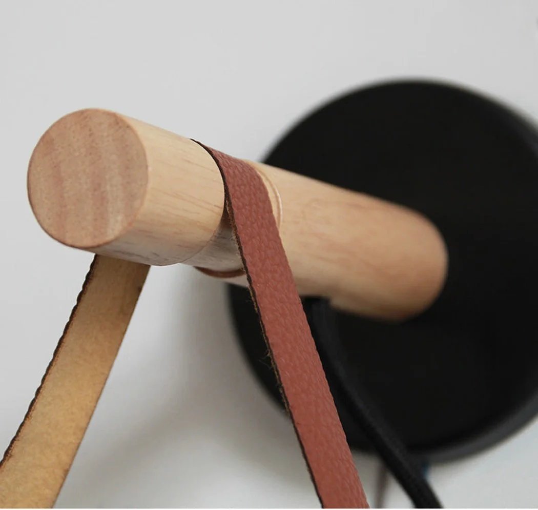 Nora Leather strap wooden scandi wall Light - Image 9