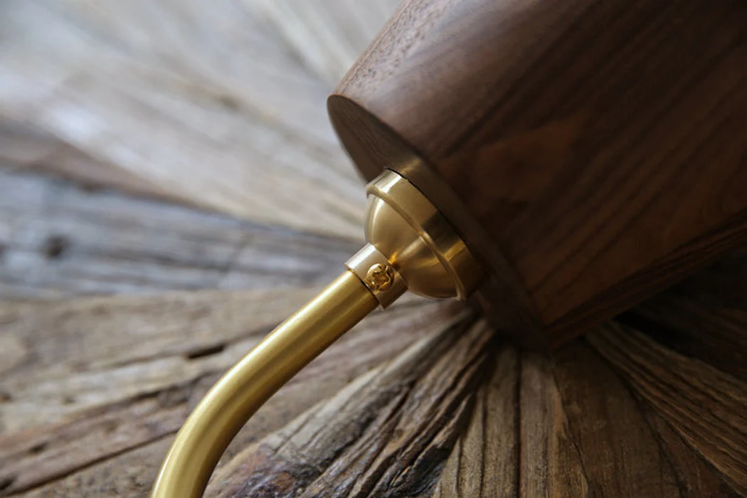 Oberon Wooden Shade Brass gooseneck arm Wall Light - Image 11