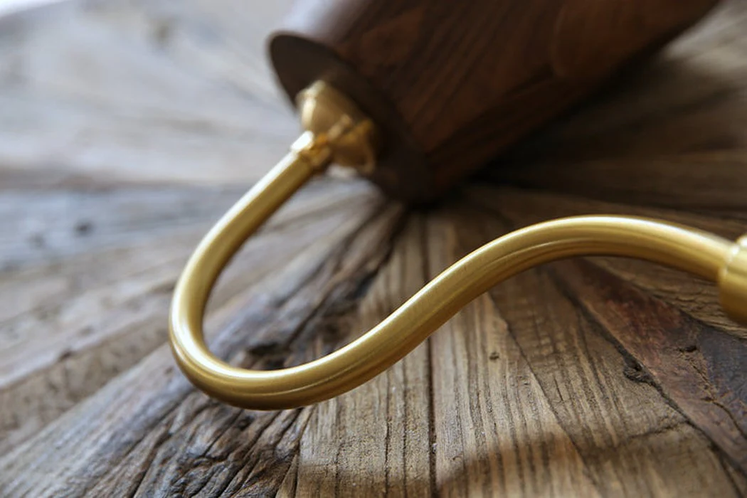 Oberon Wooden Shade Brass gooseneck arm Wall Light - Image 13
