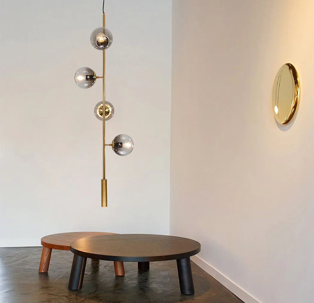 Olive Tree Branch 4 Bulb Staircase Void Brass Pendant Light