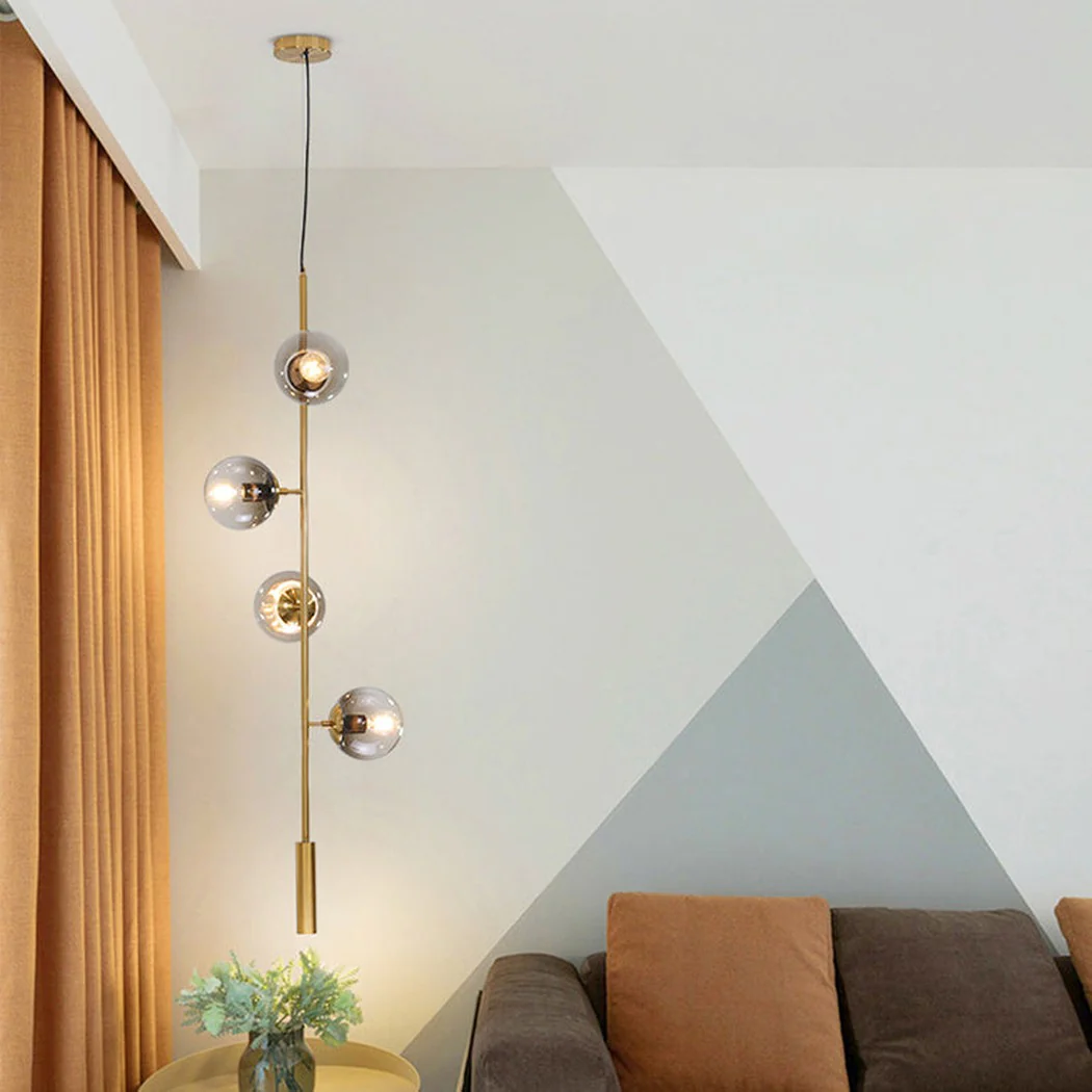Olive Tree Branch 4 Bulb Staircase Void Brass Pendant Light - Image 2