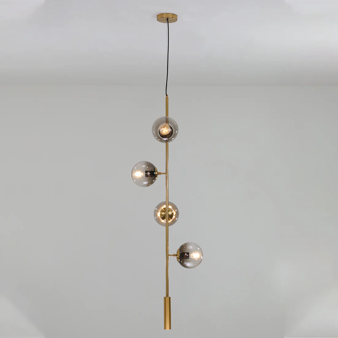 Olive Tree Branch 4 Bulb Staircase Void Brass Pendant Light - Image 3