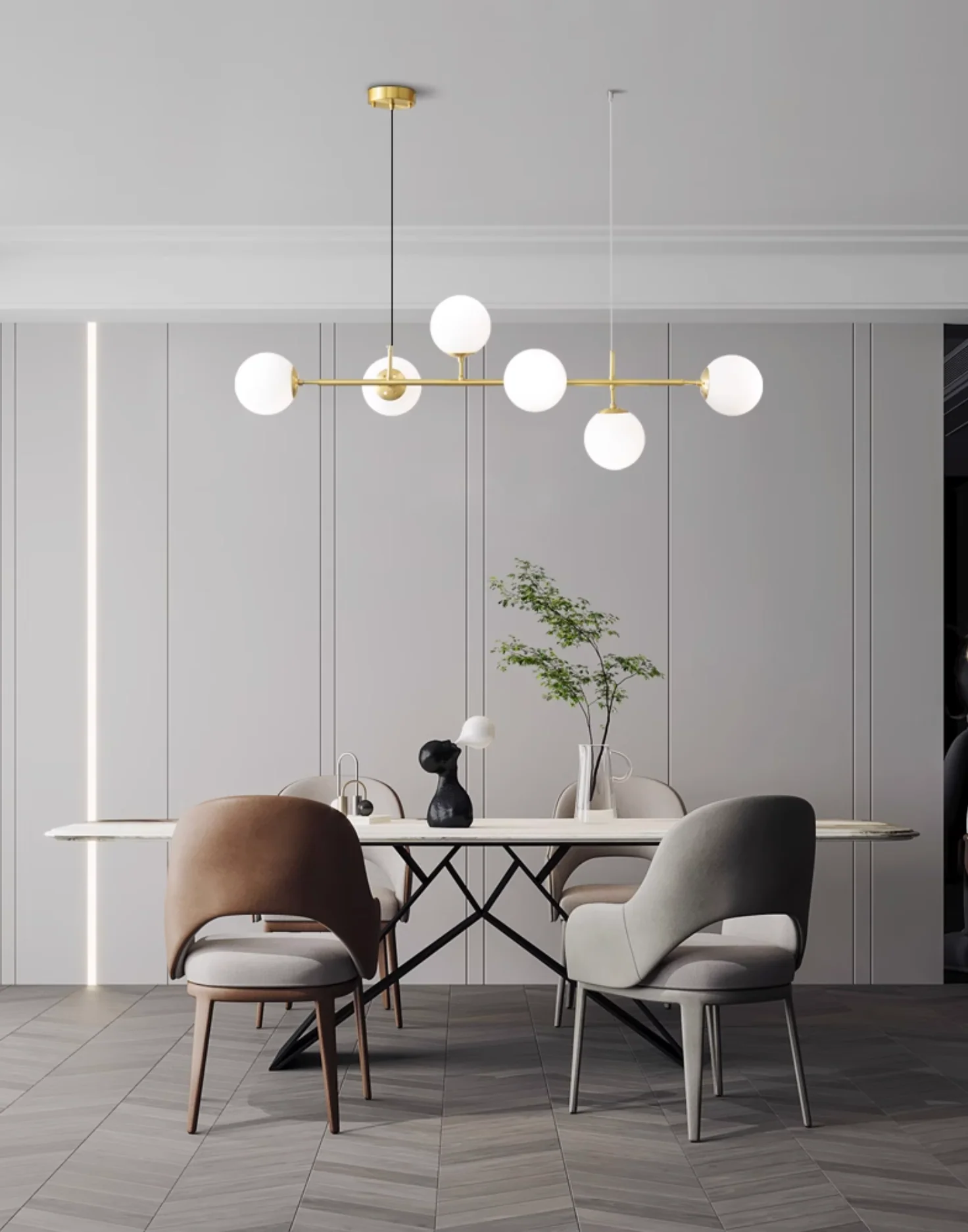 Olive Tree Milky Glass Kitchen Island line pendant light - Image 13